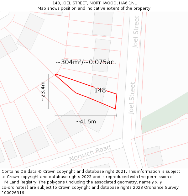 148, JOEL STREET, NORTHWOOD, HA6 1NL: Plot and title map