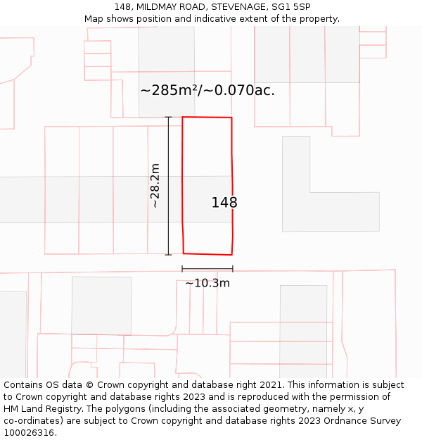 148, MILDMAY ROAD, STEVENAGE, SG1 5SP: Plot and title map