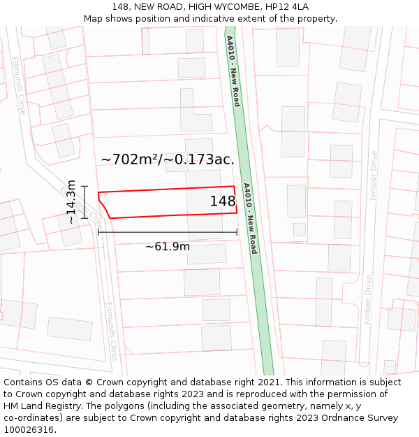 148, NEW ROAD, HIGH WYCOMBE, HP12 4LA: Plot and title map