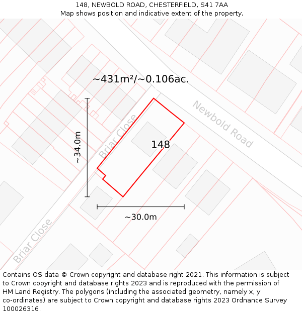 148, NEWBOLD ROAD, CHESTERFIELD, S41 7AA: Plot and title map