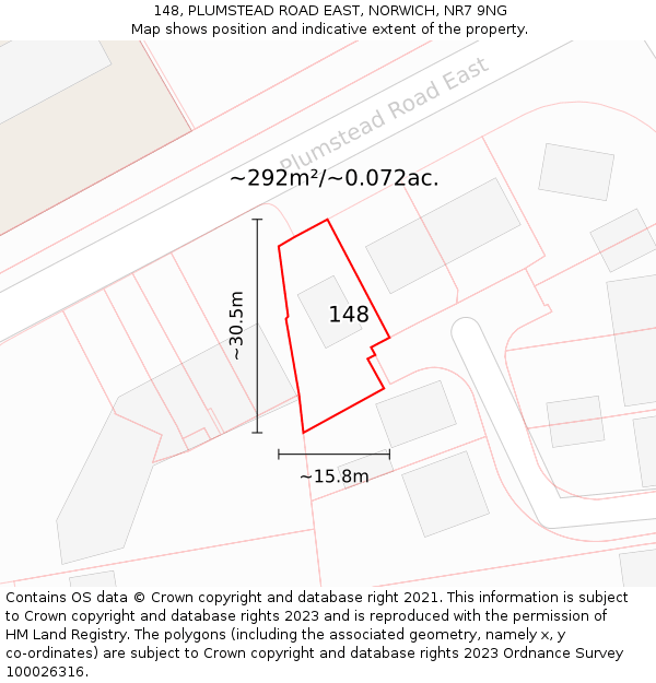 148, PLUMSTEAD ROAD EAST, NORWICH, NR7 9NG: Plot and title map