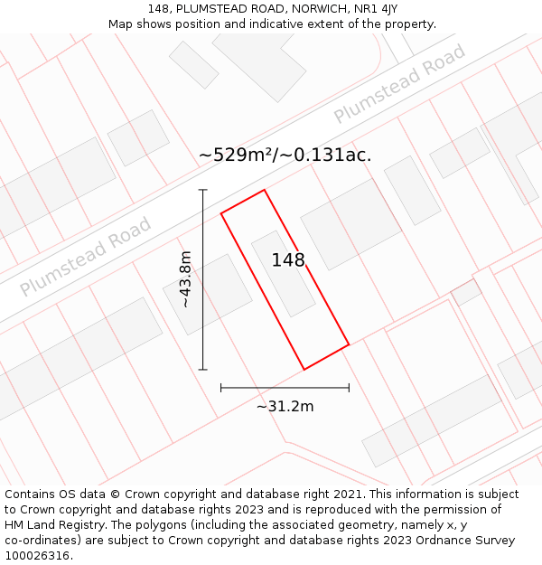 148, PLUMSTEAD ROAD, NORWICH, NR1 4JY: Plot and title map