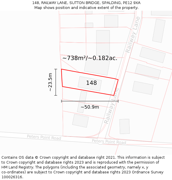 148, RAILWAY LANE, SUTTON BRIDGE, SPALDING, PE12 9XA: Plot and title map