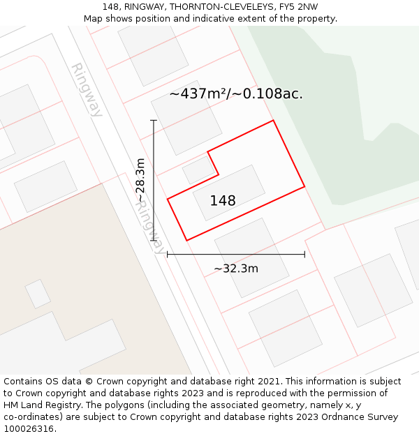 148, RINGWAY, THORNTON-CLEVELEYS, FY5 2NW: Plot and title map