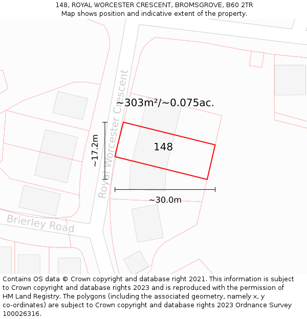 148, ROYAL WORCESTER CRESCENT, BROMSGROVE, B60 2TR: Plot and title map
