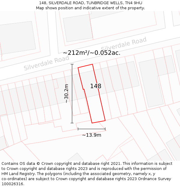 148, SILVERDALE ROAD, TUNBRIDGE WELLS, TN4 9HU: Plot and title map