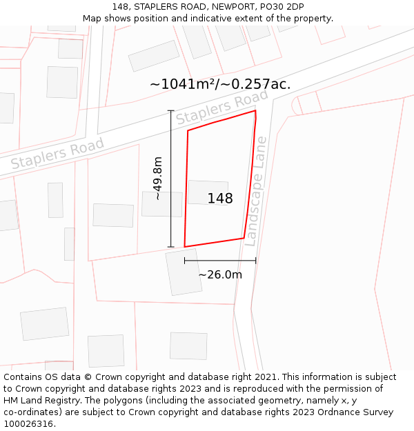 148, STAPLERS ROAD, NEWPORT, PO30 2DP: Plot and title map