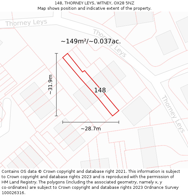 148, THORNEY LEYS, WITNEY, OX28 5NZ: Plot and title map