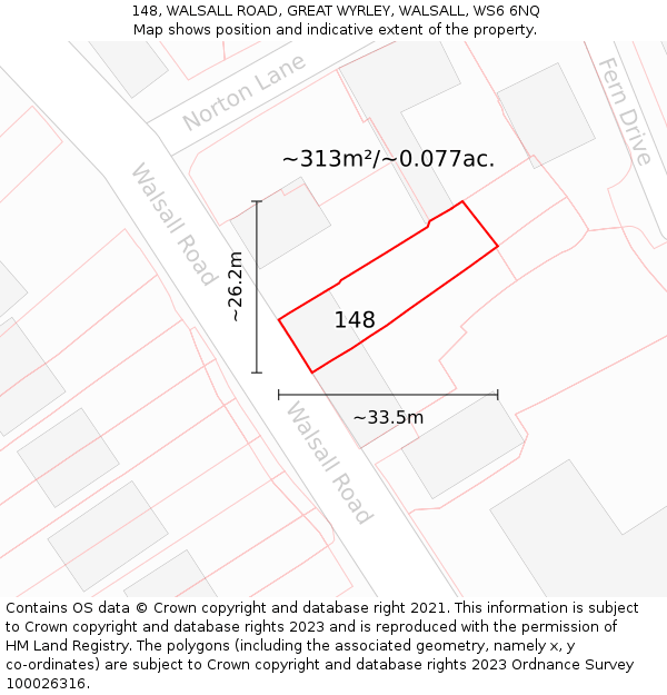 148, WALSALL ROAD, GREAT WYRLEY, WALSALL, WS6 6NQ: Plot and title map