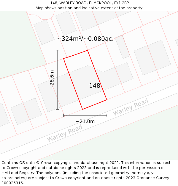 148, WARLEY ROAD, BLACKPOOL, FY1 2RP: Plot and title map