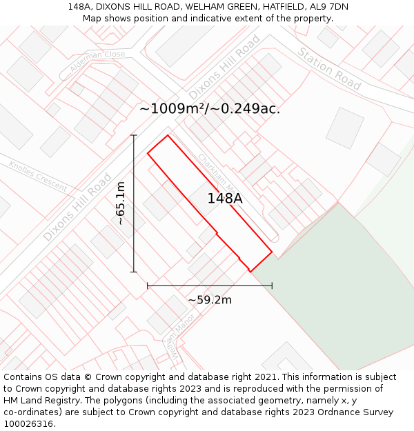 148A, DIXONS HILL ROAD, WELHAM GREEN, HATFIELD, AL9 7DN: Plot and title map