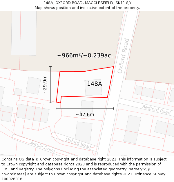 148A, OXFORD ROAD, MACCLESFIELD, SK11 8JY: Plot and title map