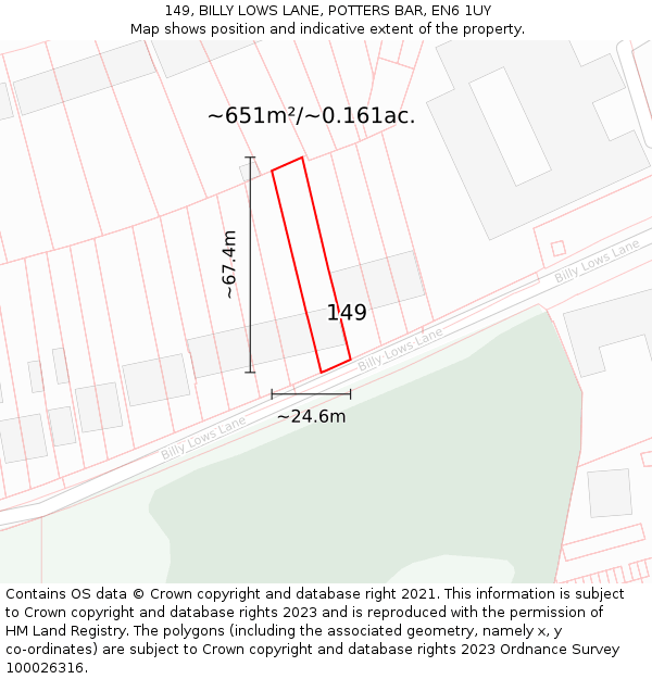 149, BILLY LOWS LANE, POTTERS BAR, EN6 1UY: Plot and title map