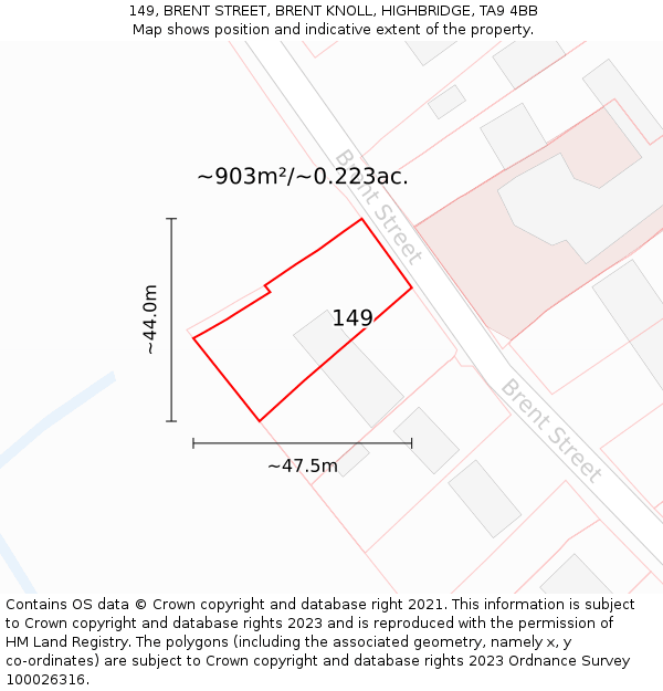 149, BRENT STREET, BRENT KNOLL, HIGHBRIDGE, TA9 4BB: Plot and title map