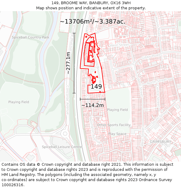 149, BROOME WAY, BANBURY, OX16 3WH: Plot and title map