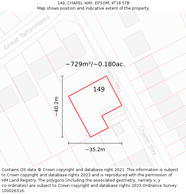 149, CHAPEL WAY, EPSOM, KT18 5TB: Plot and title map