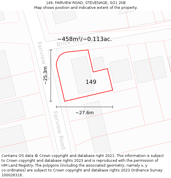 149, FAIRVIEW ROAD, STEVENAGE, SG1 2NE: Plot and title map