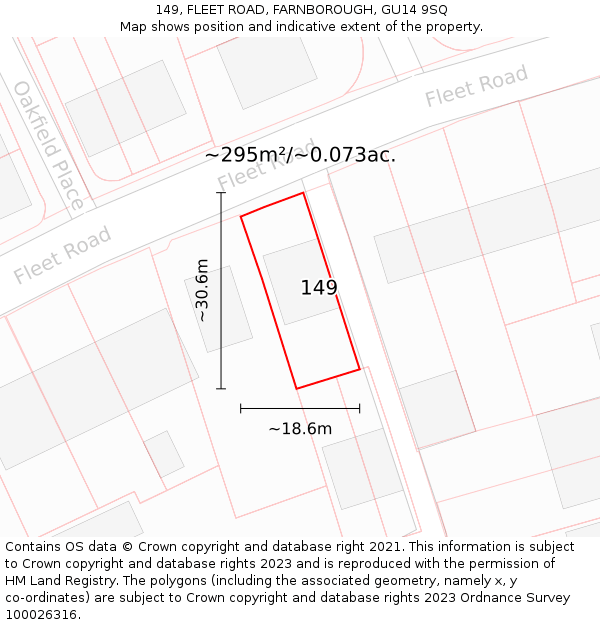 149, FLEET ROAD, FARNBOROUGH, GU14 9SQ: Plot and title map