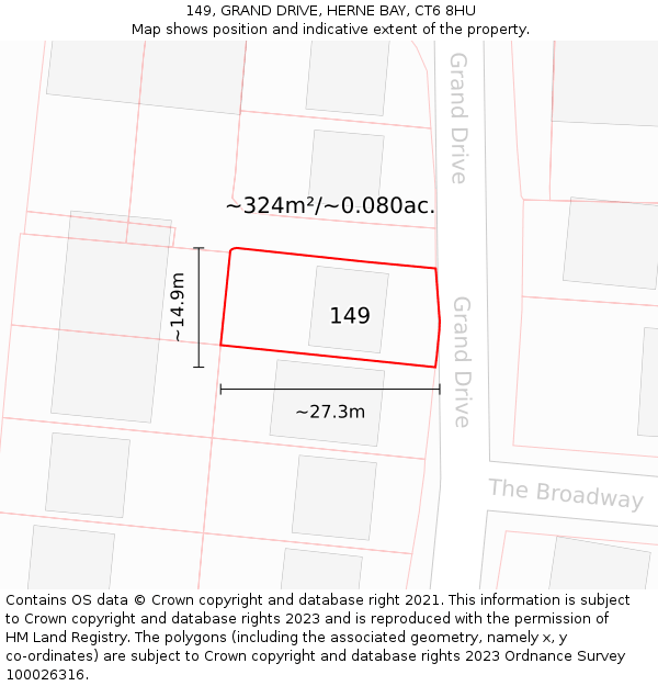 149, GRAND DRIVE, HERNE BAY, CT6 8HU: Plot and title map