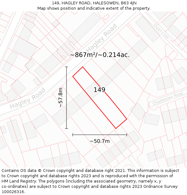 149, HAGLEY ROAD, HALESOWEN, B63 4JN: Plot and title map