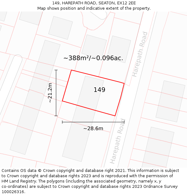 149, HAREPATH ROAD, SEATON, EX12 2EE: Plot and title map