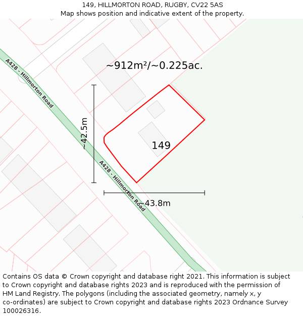 149, HILLMORTON ROAD, RUGBY, CV22 5AS: Plot and title map