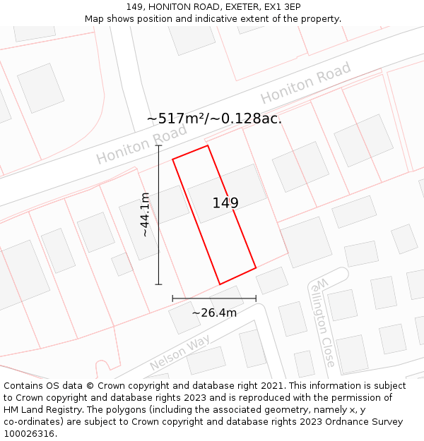 149, HONITON ROAD, EXETER, EX1 3EP: Plot and title map