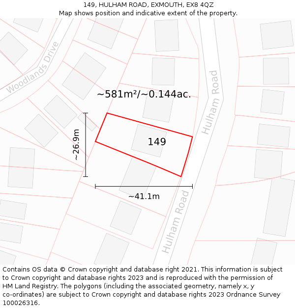 149, HULHAM ROAD, EXMOUTH, EX8 4QZ: Plot and title map