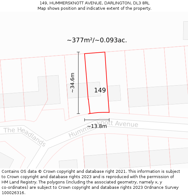 149, HUMMERSKNOTT AVENUE, DARLINGTON, DL3 8RL: Plot and title map