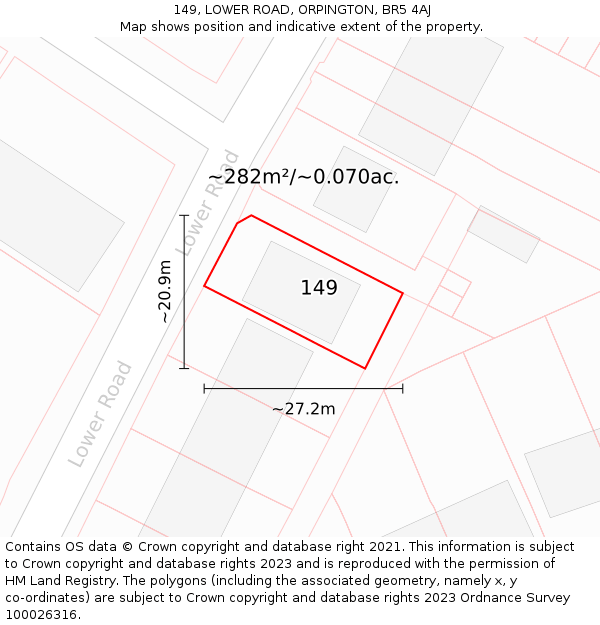 149, LOWER ROAD, ORPINGTON, BR5 4AJ: Plot and title map