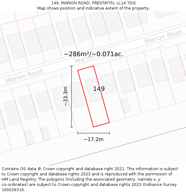 149, MARION ROAD, PRESTATYN, LL19 7DG: Plot and title map