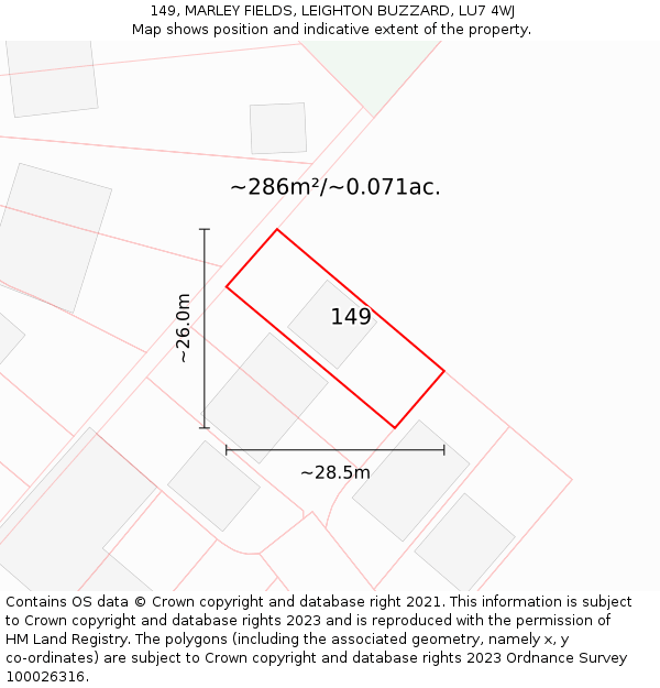 149, MARLEY FIELDS, LEIGHTON BUZZARD, LU7 4WJ: Plot and title map