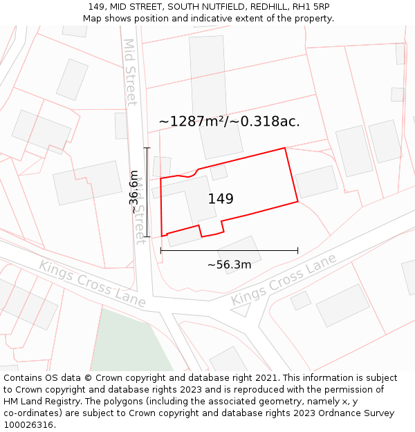 149, MID STREET, SOUTH NUTFIELD, REDHILL, RH1 5RP: Plot and title map