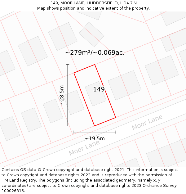 149, MOOR LANE, HUDDERSFIELD, HD4 7JN: Plot and title map