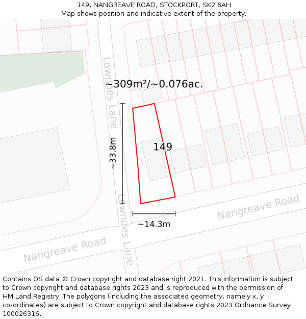 149, NANGREAVE ROAD, STOCKPORT, SK2 6AH: Plot and title map