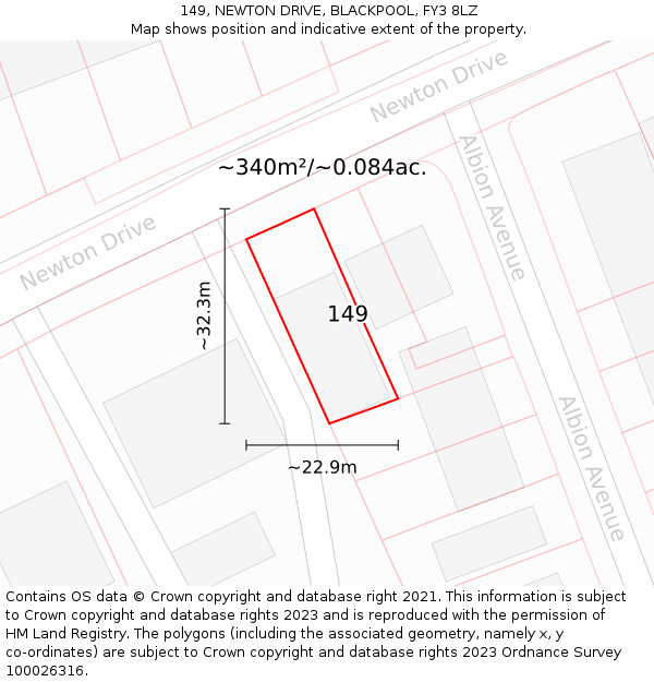 149, NEWTON DRIVE, BLACKPOOL, FY3 8LZ: Plot and title map