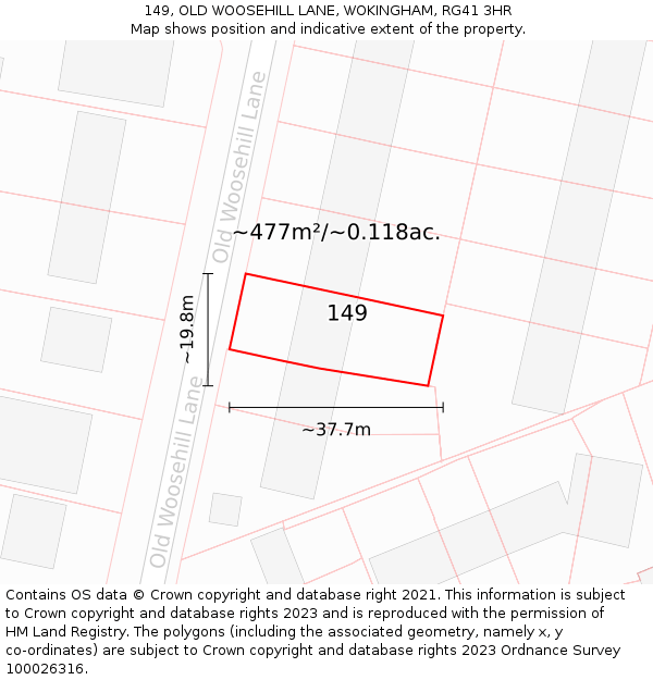 149, OLD WOOSEHILL LANE, WOKINGHAM, RG41 3HR: Plot and title map