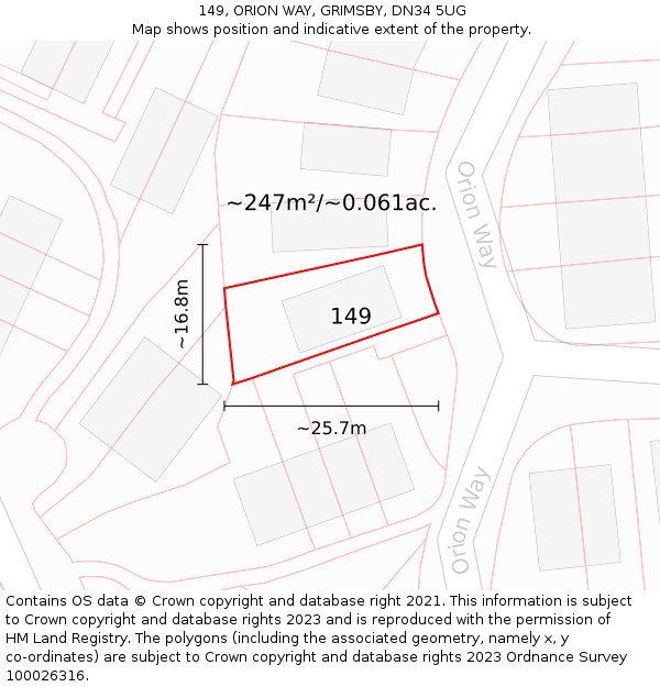 149, ORION WAY, GRIMSBY, DN34 5UG: Plot and title map