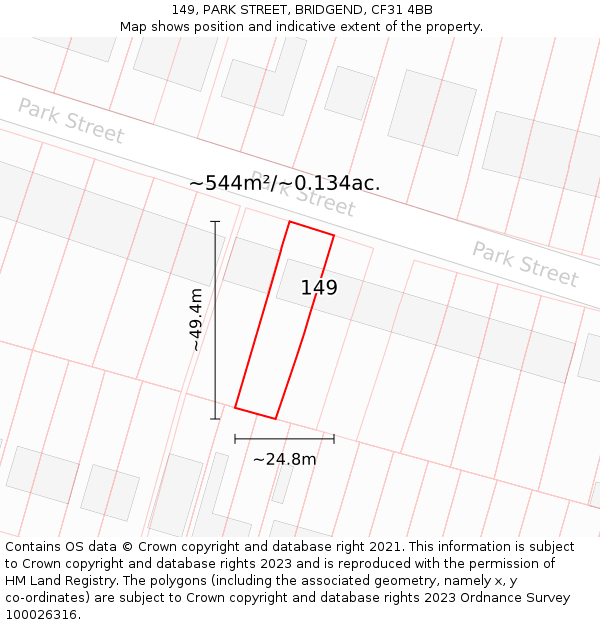 149, PARK STREET, BRIDGEND, CF31 4BB: Plot and title map