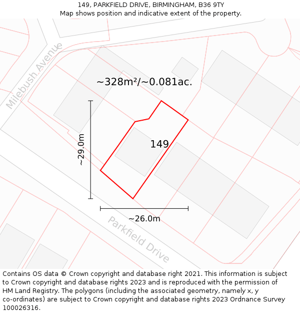 149, PARKFIELD DRIVE, BIRMINGHAM, B36 9TY: Plot and title map