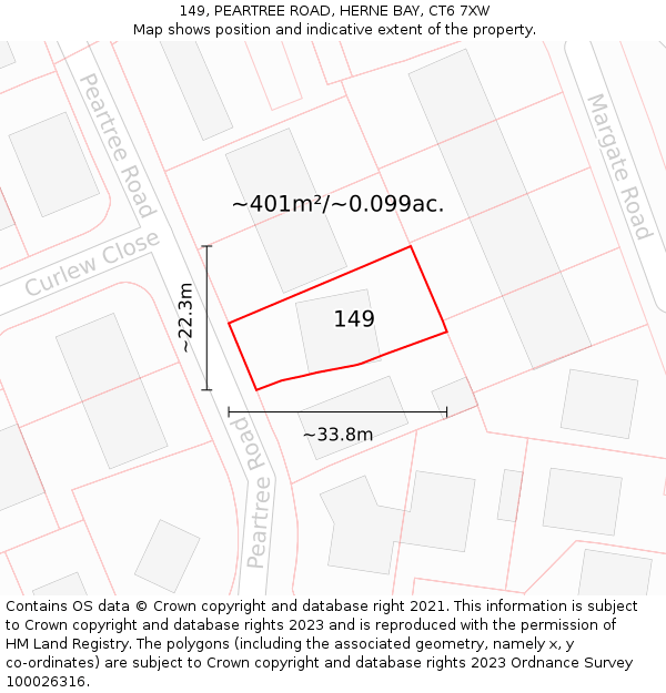 149, PEARTREE ROAD, HERNE BAY, CT6 7XW: Plot and title map