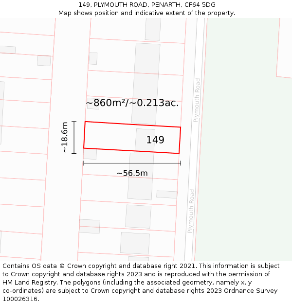 149, PLYMOUTH ROAD, PENARTH, CF64 5DG: Plot and title map