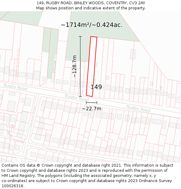 149, RUGBY ROAD, BINLEY WOODS, COVENTRY, CV3 2AY: Plot and title map