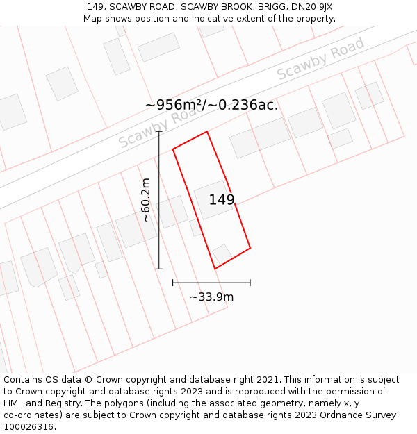 149, SCAWBY ROAD, SCAWBY BROOK, BRIGG, DN20 9JX: Plot and title map