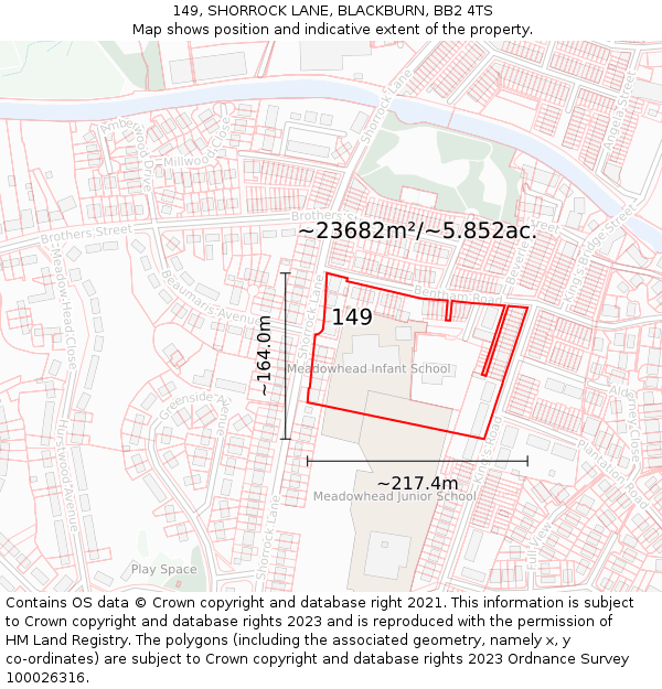 149, SHORROCK LANE, BLACKBURN, BB2 4TS: Plot and title map