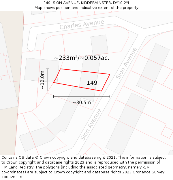 149, SION AVENUE, KIDDERMINSTER, DY10 2YL: Plot and title map