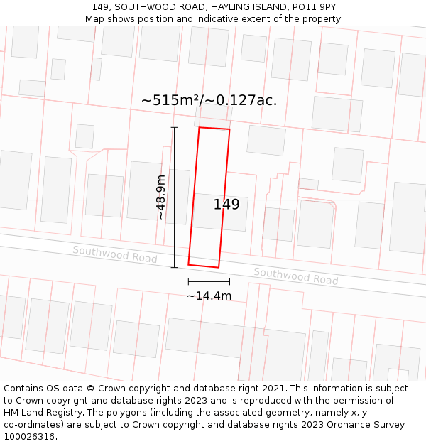 149, SOUTHWOOD ROAD, HAYLING ISLAND, PO11 9PY: Plot and title map