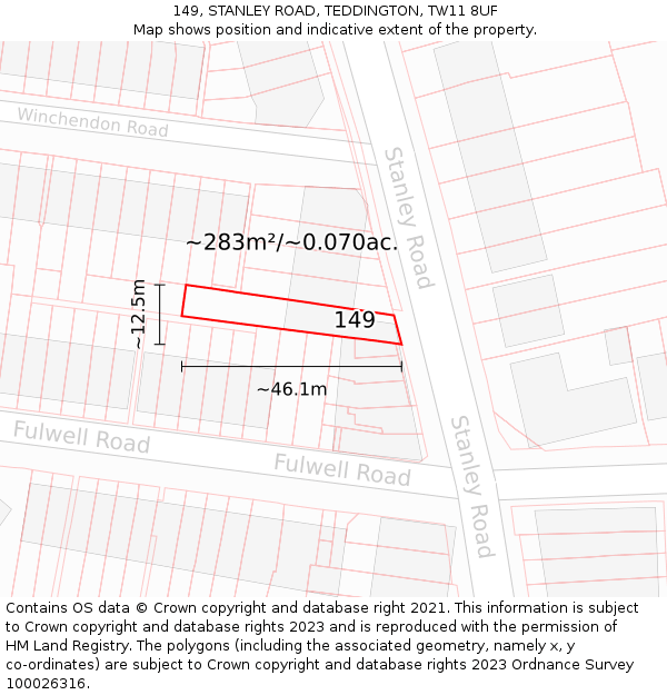 149, STANLEY ROAD, TEDDINGTON, TW11 8UF: Plot and title map