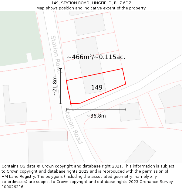 149, STATION ROAD, LINGFIELD, RH7 6DZ: Plot and title map