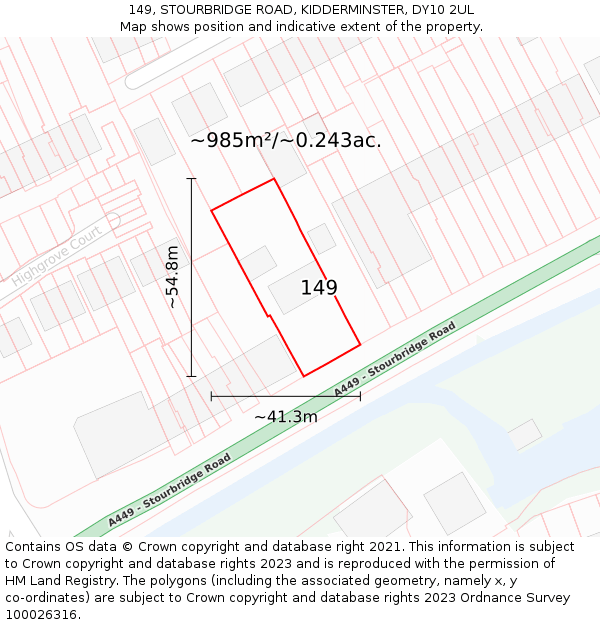 149, STOURBRIDGE ROAD, KIDDERMINSTER, DY10 2UL: Plot and title map